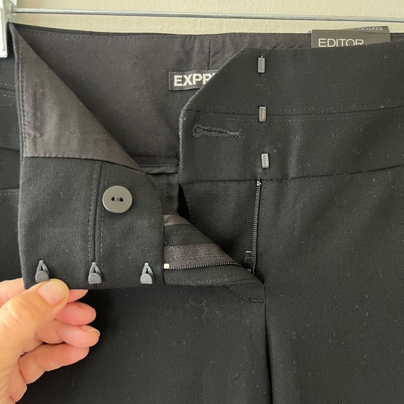 Express Sz 2S Black Stretch Wide Waistband Dress Pants Pocket Flare Leg Low Rise - Picture 2 of 6